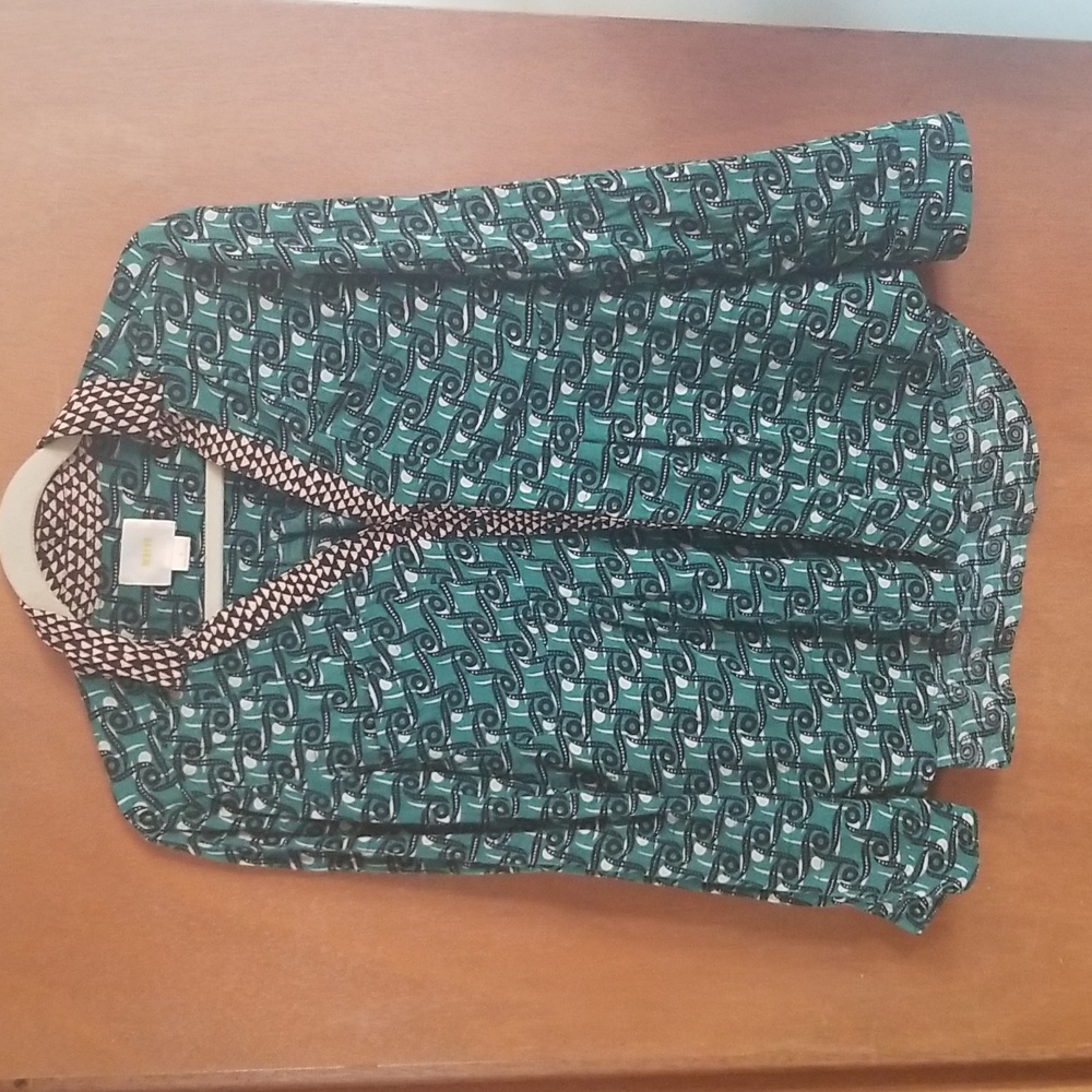 Anthropologie Maeve Green & Black Print Shirt Top sz 2